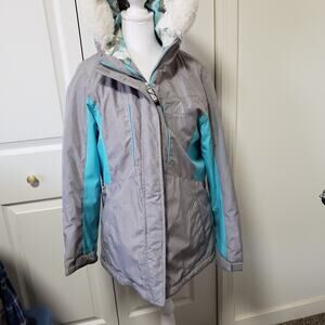 Gerry Youth Girls Jacket 14/16 Grey Teal Hood Heavy